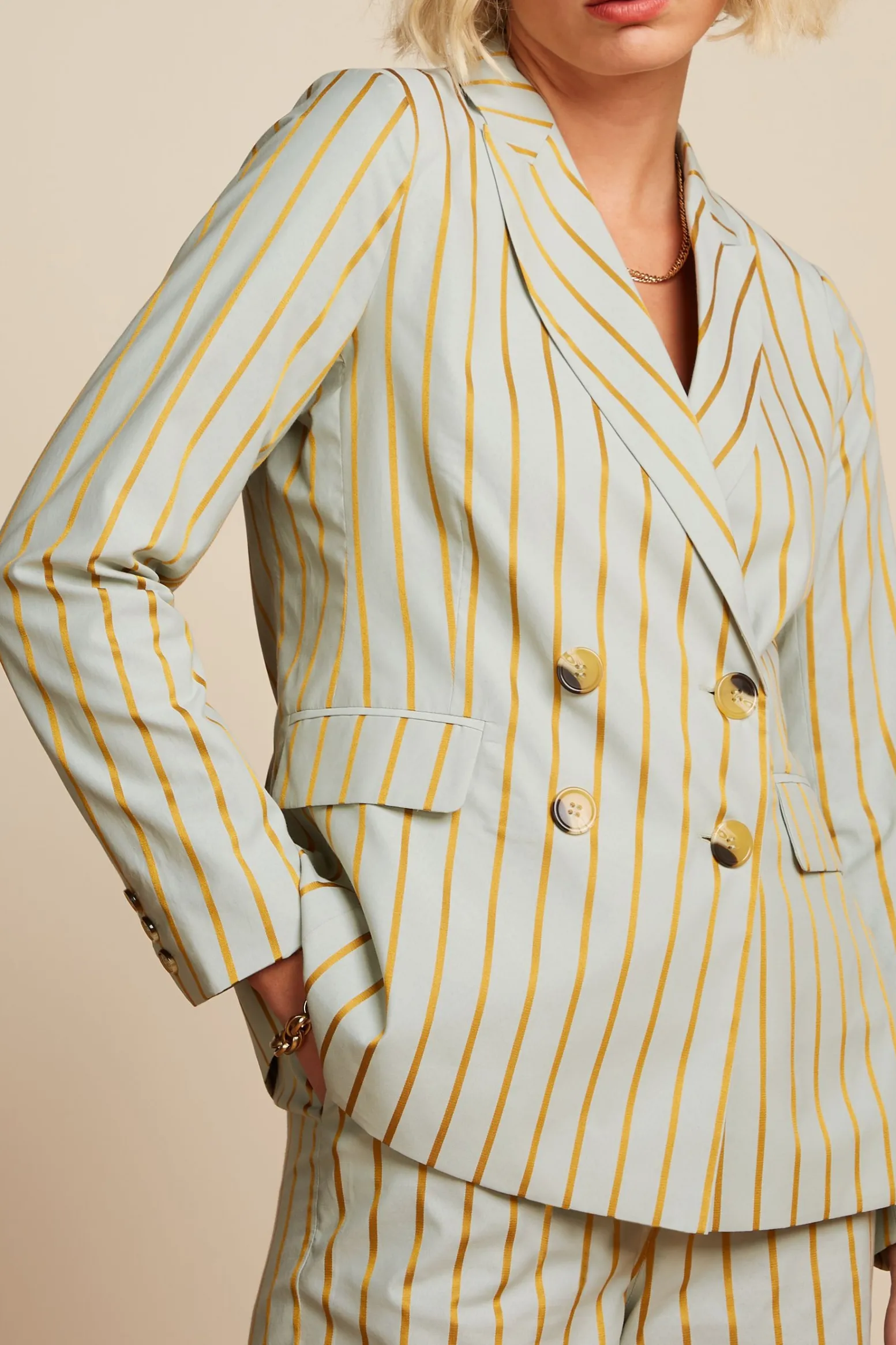 King Louie Jassen & Blazers|Tina Blazer Ash Stripe Foam Green