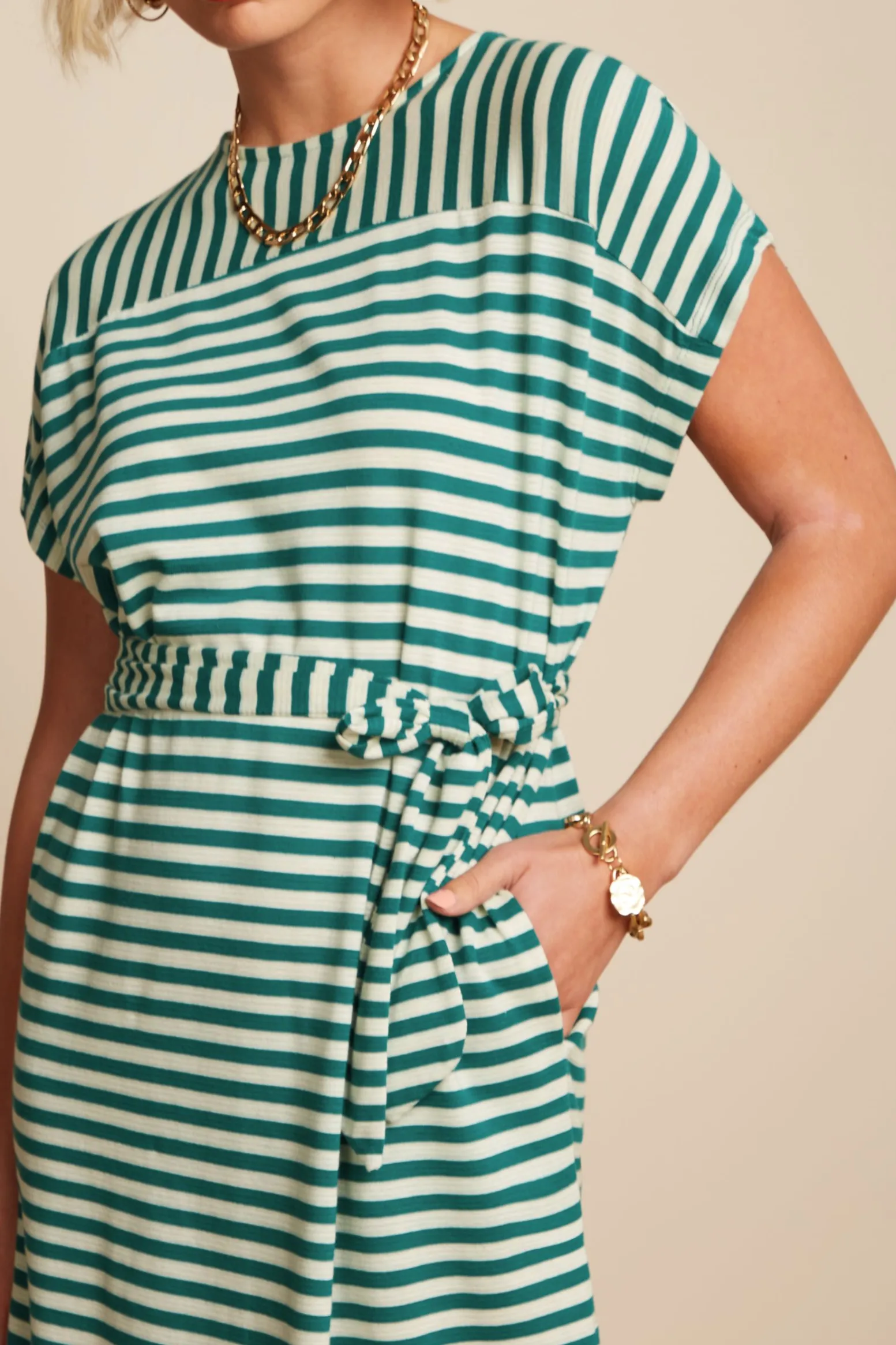 King Louie Jurken|Vera Tunic Dress Chopito Stripe Ponderosa Green